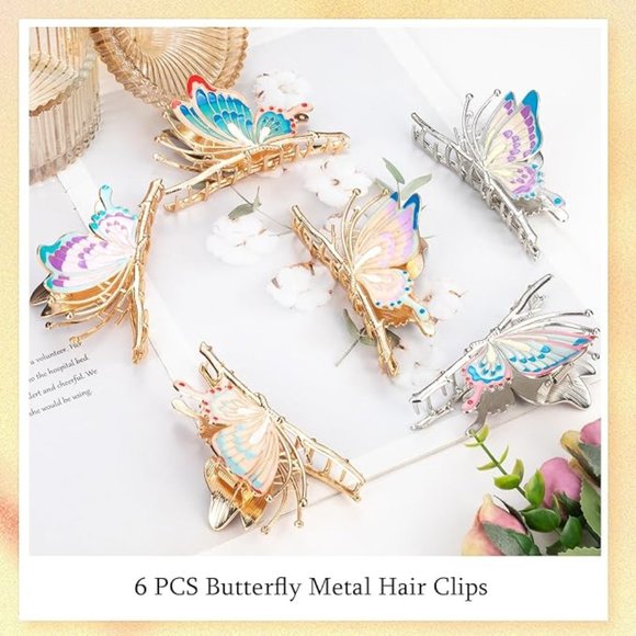 6 Pcs Butterfly Metal Hair Clips - Picture 1 of 4